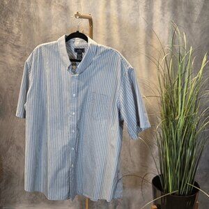 Mens Dockers Short Sleeve Shirt XXL Lt Blue/Gray/White Thin Stripe 18-18.5 Neck